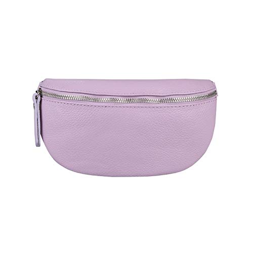 Made in Italy OBC Damen Leder Tasche Gürteltasche Crossbody Hüfttasche Bauchtasche Hüfttasche Umhängetasche Cross-Over Bodybag Schultertasche Handytasche Geldtasche (Flieder) von ITALYSHOP24