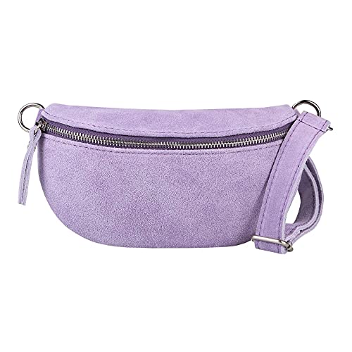 Made in Italy OBC Damen Leder Tasche Gürteltasche Crossbody Hüfttasche Bauchtasche Hüfttasche Umhängetasche Cross-Over Bodybag Schultertasche Handytasche Geldtasche (Flieder (Wildleder)) von ITALYSHOP24