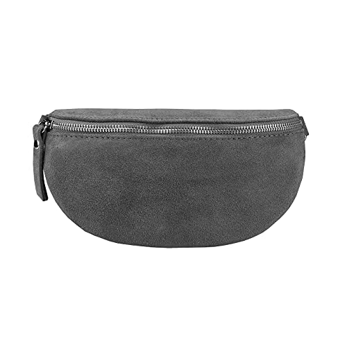 Made in Italy OBC Damen Leder Tasche Gürteltasche Crossbody Hüfttasche Bauchtasche Hüfttasche Umhängetasche Cross-Over Bodybag Schultertasche Handytasche Geldtasche (Grau (Wildleder)) von ITALYSHOP24.COM