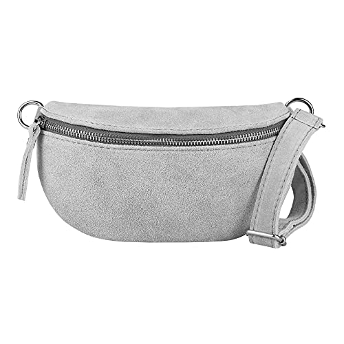Made in Italy OBC Damen Leder Tasche Gürteltasche Crossbody Hüfttasche Bauchtasche Hüfttasche Umhängetasche Cross-Over Bodybag Schultertasche Handytasche Geldtasche (Hellgrau (Wildleder)) von ITALYSHOP24