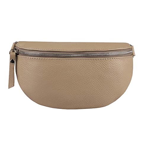 Made in Italy OBC Damen Leder Tasche Gürteltasche Crossbody Hüfttasche Bauchtasche Hüfttasche Umhängetasche Cross-Over Bodybag Schultertasche Handytasche Geldtasche (Helltaupe) von ITALYSHOP24.COM