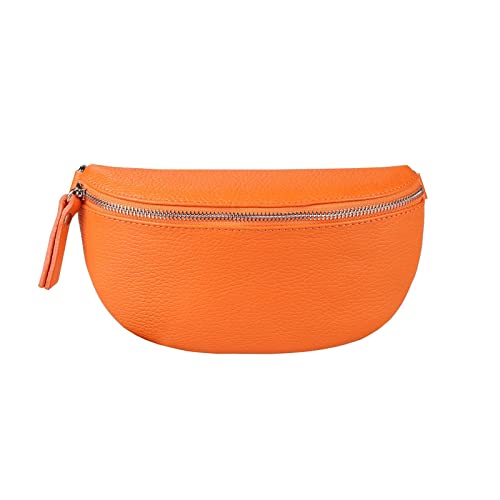 Made in Italy DAMEN LEDER Gürteltasche Crossbody Hüfttasche Bauchtasche Umhängetasche Brusttasche CrossOver Bodybag Schultertasche Handytasche Geldtasche OBC Tasche Schminktasche Kosmetiktasche Orange von ITALYSHOP24.COM