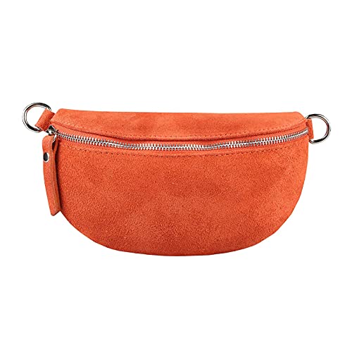 Made in Italy OBC Damen Leder Tasche Gürteltasche Crossbody Hüfttasche Bauchtasche Hüfttasche Umhängetasche Cross-Over Bodybag Schultertasche Handytasche Geldtasche (Orange (Wildleder)) von ITALYSHOP24