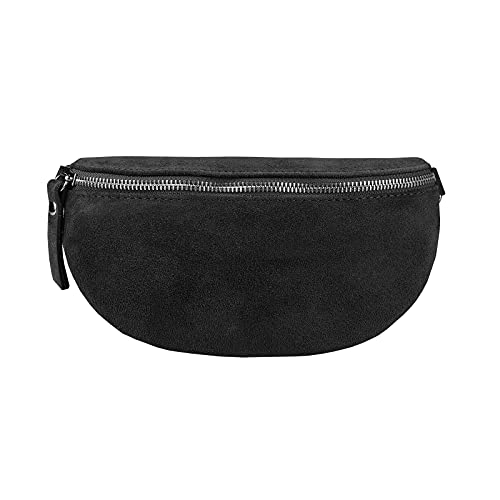 Made in Italy OBC Damen Leder Tasche Gürteltasche Crossbody Hüfttasche Bauchtasche Hüfttasche Umhängetasche Cross-Over Bodybag Schultertasche Handytasche Geldtasche (Schwarz (Wildleder)) von ITALYSHOP24.COM