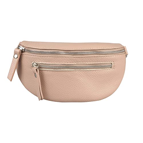 Made in Italy OBC Damen Leder Tasche Gürteltasche Crossbody Hüfttasche Bauchtasche Hüfttasche Umhängetasche Cross-Over Bodybag Schultertasche Handytasche Geldtasche (V2 Antikrosa) von ITALYSHOP24