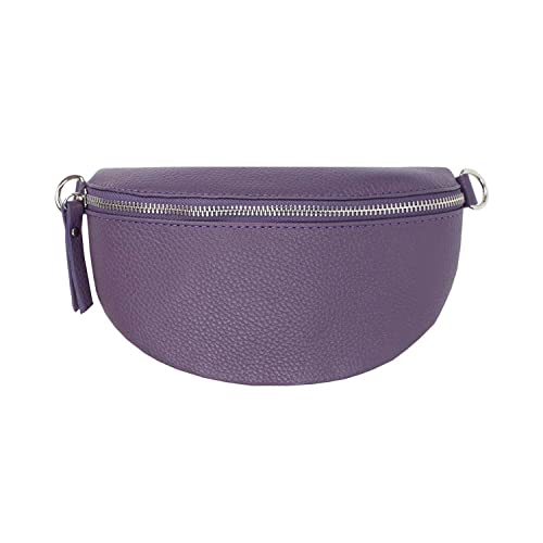 Made in Italy OBC Damen Leder Tasche Gürteltasche Crossbody Hüfttasche Bauchtasche Hüfttasche Umhängetasche Cross-Over Bodybag Schultertasche Handytasche Geldtasche (Violett) von ITALYSHOP24.COM