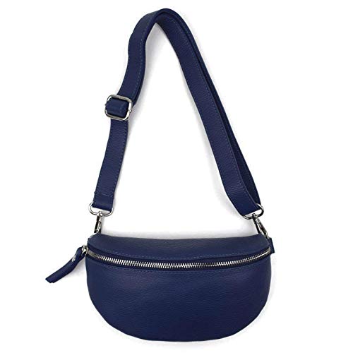Made in Italy OBC Damen Leder Tasche Gürteltasche Crossbody Hüfttasche Bauchtasche Hüfttasche Umhängetasche Cross-Over Bodybag Schultertasche Handytasche Geldtasche Blau - Navy von ITALYSHOP24