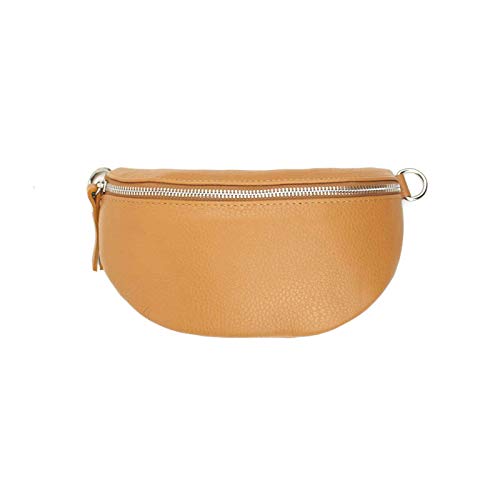 Made in Italy OBC Damen Leder Tasche Gürteltasche Crossbody Hüfttasche Bauchtasche Hüfttasche Umhängetasche Cross-Over Bodybag Schultertasche Handytasche Geldtasche Braun - Camel von ITALYSHOP24.COM