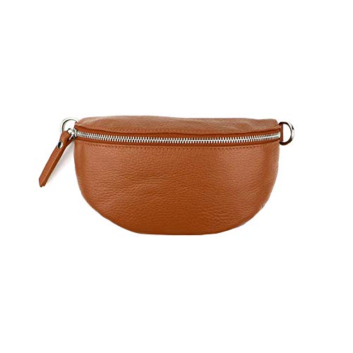 Made in Italy OBC Damen Leder Tasche Gürteltasche Crossbody Hüfttasche Bauchtasche Hüfttasche Umhängetasche Cross-Over Bodybag Schultertasche Handytasche Geldtasche Braun - Cognac von ITALYSHOP24.COM