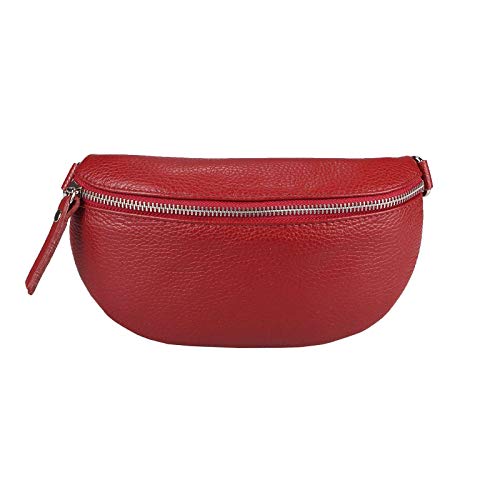 Made in Italy OBC Damen Leder Tasche Gürteltasche Crossbody Hüfttasche Bauchtasche Hüfttasche Umhängetasche Cross-Over Bodybag Schultertasche Handytasche Geldtasche Dunkelrot von ITALYSHOP24