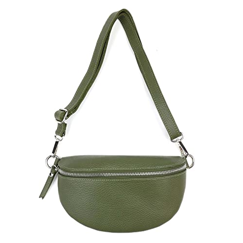 Made in Italy OBC Damen Leder Tasche Gürteltasche Crossbody Hüfttasche Bauchtasche Hüfttasche Umhängetasche Cross-Over Bodybag Schultertasche Handytasche Geldtasche Grün - Kiwi von ITALYSHOP24