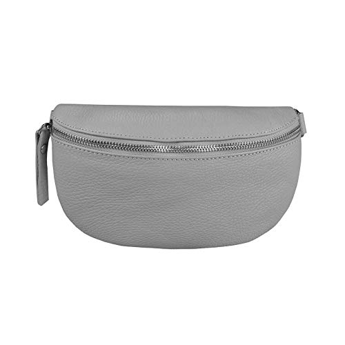 Made in Italy OBC Damen Leder Tasche Gürteltasche Crossbody Hüfttasche Bauchtasche Hüfttasche Umhängetasche Cross-Over Bodybag Schultertasche Handytasche Geldtasche Hellgrau von ITALYSHOP24.COM