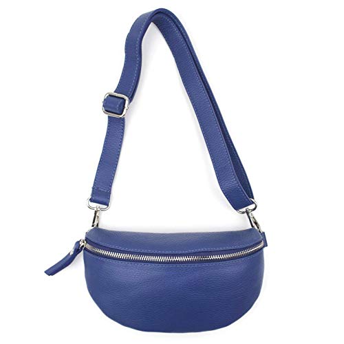 Made in Italy OBC Damen Leder Tasche Gürteltasche Crossbody Hüfttasche Bauchtasche Hüfttasche Umhängetasche Cross-Over Bodybag Schultertasche Handytasche Geldtasche Royalblau von ITALYSHOP24.COM