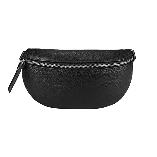 Made in Italy OBC Damen Leder Tasche Gürteltasche Crossbody Hüfttasche Bauchtasche Hüfttasche Umhängetasche Cross-Over Bodybag Schultertasche Handytasche Geldtasche Schwarz von ITALYSHOP24.COM