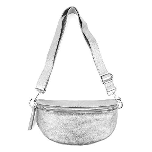 Made in Italy OBC Damen Leder Tasche Gürteltasche Crossbody Hüfttasche Bauchtasche Hüfttasche Umhängetasche Cross-Over Bodybag Schultertasche Handytasche Geldtasche Silber von ITALYSHOP24