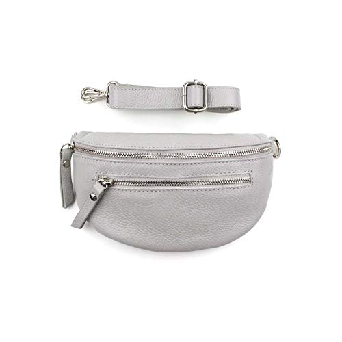 Made in Italy OBC Damen Leder Tasche Gürteltasche Crossbody Hüfttasche Bauchtasche Hüfttasche Umhängetasche Cross-Over Bodybag Schultertasche Handytasche Geldtasche V2 Hellgrau von ITALYSHOP24.COM