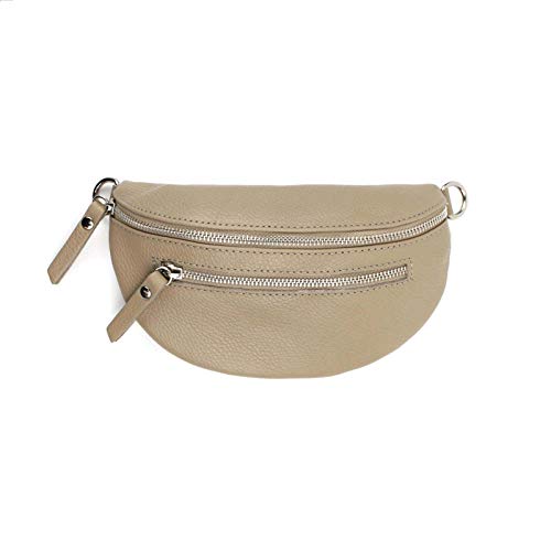 Made in Italy OBC Damen Leder Tasche Gürteltasche Crossbody Hüfttasche Bauchtasche Hüfttasche Umhängetasche Cross-Over Bodybag Schultertasche Handytasche Geldtasche V2 Taupe von ITALYSHOP24
