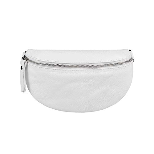 Made in Italy OBC Damen Leder Tasche Gürteltasche Crossbody Hüfttasche Bauchtasche Hüfttasche Umhängetasche Cross-Over Bodybag Schultertasche Handytasche Geldtasche Weiß von ITALYSHOP24