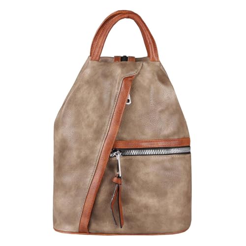 OBC Damen Rucksack Tasche Schultertasche Leder Optik Daypack Backpack Handtasche Tagesrucksack Cityrucksack Taupe-Braun von ITALYSHOP24.COM