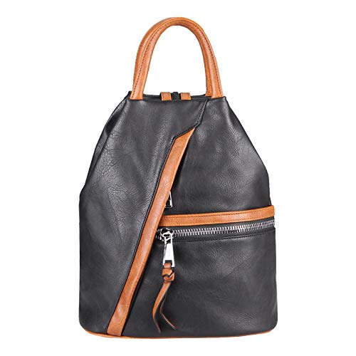 OBC Damen Rucksack Tasche Schultertasche Leder Optik Daypack Backpack Handtasche Tagesrucksack Cityrucksack Schwarz-Braun von ITALYSHOP24.COM