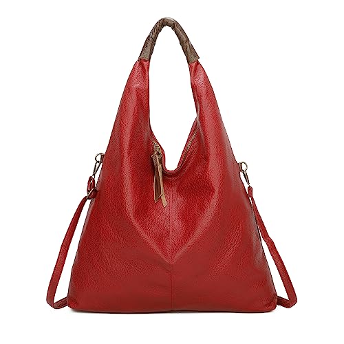 OBC Damen Tasche Shopper Schultertasche Handtasche Umhängetasche Freizeittasche Leder Optik Beuteltasche Rot von ITALYSHOP24
