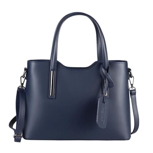OBC Made IN Italy Damen Echt Leder Tasche Business Shopper Schultertasche Handtasche Ledertasche Umhängetasche Rindsleder Freizeittasche Blau von ITALYSHOP24
