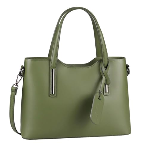 OBC Made IN Italy Damen Echt Leder Tasche Business Shopper Schultertasche Handtasche Ledertasche Umhängetasche Rindsleder Freizeittasche Grün von ITALYSHOP24
