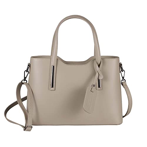 OBC Made IN Italy Damen Echt Leder Tasche Business Shopper Schultertasche Handtasche Ledertasche Umhängetasche Rindsleder Freizeittasche Taupe von ITALYSHOP24