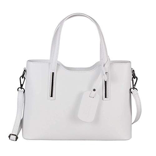 OBC Made IN Italy Damen Echt Leder Tasche Business Shopper Schultertasche Handtasche Ledertasche Umhängetasche Rindsleder Freizeittasche Weiss von ITALYSHOP24
