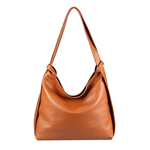 ITALYSHOP24.COM OBC Damen Tasche Rucksack 2 in 1 Umhängetasche Schultertasche Umhängetasche Daypack Leder Rucksacktasche Shopper Backpack Freizeitrucksack (Cognac (echtes Leder)) von ITALYSHOP24