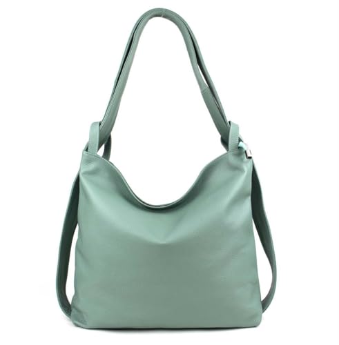 ITALYSHOP24.COM OBC Damen Tasche Rucksack 2 in 1 Umhängetasche Schultertasche Umhängetasche Daypack Leder Rucksacktasche Shopper Backpack Freizeitrucksack (Mint (echtes Leder)) von ITALYSHOP24