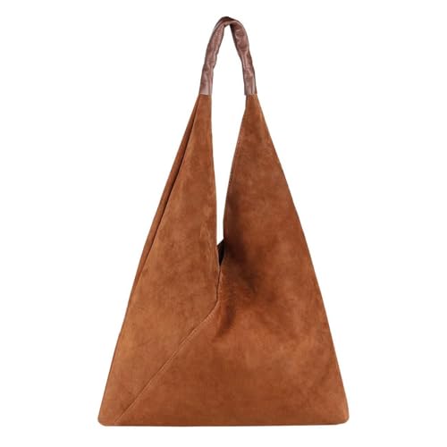 OBC Made in Italy Damen XXL Leder Tasche Handtasche Wildleder Shopper Schultertasche Braun von ITALYSHOP24