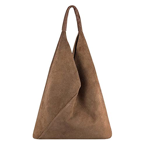 OBC Made in Italy Damen XXL Leder Tasche Handtasche Wildleder Shopper Schultertasche Dunkeltaupe von ITALYSHOP24