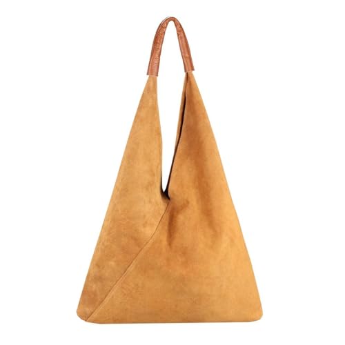 OBC Made in Italy Damen XXL Leder Tasche Handtasche Wildleder Shopper Schultertasche Hobo-Bag Umhängetasche Beuteltasche Velourleder DIN-A4 Ledertasche Cognac von ITALYSHOP24
