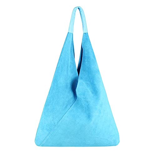 OBC Made in Italy Damen XXL Leder Tasche Handtasche Wildleder Shopper Schultertasche Hobo-Bag Umhängetasche Ledertasche Beuteltasche Velourleder DIN-A4 Blau von ITALYSHOP24