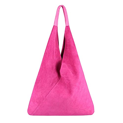 OBC Made in Italy Damen XXL Leder Tasche Handtasche Wildleder Shopper Schultertasche Hobo-Bag Umhängetasche Ledertasche Beuteltasche Velourleder DIN-A4 Pink von ITALYSHOP24