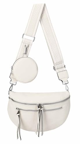 Damen Brusttasche Crossbody Tasche Umhängetasche Hüfttasche Cross-Over Bodybag Schultertasche Bauchtasche Handytasche Kunstleder Beige V1 von ITALYSHOP24