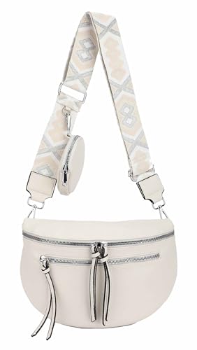 Damen Brusttasche Crossbody Tasche Umhängetasche Hüfttasche Cross-Over Bodybag Schultertasche Bauchtasche Handytasche Kunstleder Beige von ITALYSHOP24
