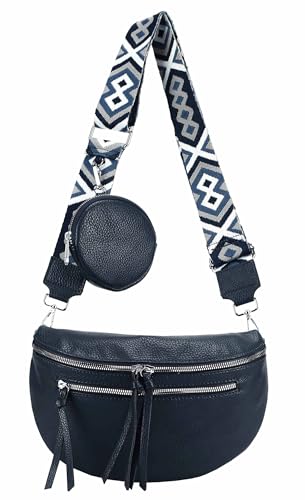 Damen Brusttasche Crossbody Tasche Umhängetasche Hüfttasche Cross-Over Bodybag Schultertasche Bauchtasche Handytasche Kunstleder Dunkelblau von ITALYSHOP24
