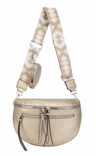Damen Brusttasche Crossbody Tasche Umhängetasche Hüfttasche Cross-Over Bodybag Schultertasche Bauchtasche Handytasche Kunstleder Gold von ITALYSHOP24