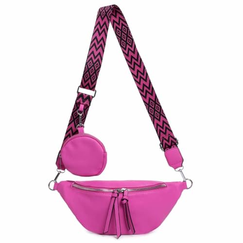 Damen Brusttasche Crossbody Tasche Umhängetasche Hüfttasche Cross-Over Bodybag Schultertasche Bauchtasche Handytasche Kunstleder Pink V1 von ITALYSHOP24