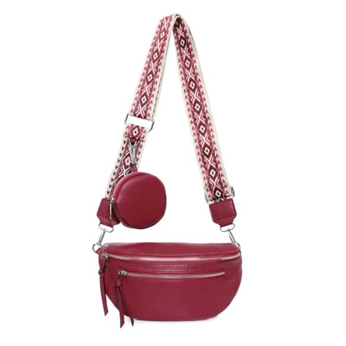 Damen Brusttasche Crossbody Tasche Umhängetasche Hüfttasche Cross-Over Bodybag Schultertasche Bauchtasche Handytasche Kunstleder Rot von ITALYSHOP24