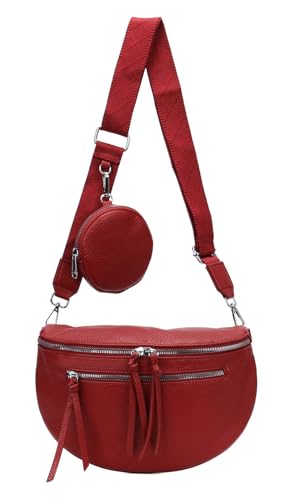 Damen Brusttasche Crossbody Tasche Umhängetasche Hüfttasche Cross-Over Bodybag Schultertasche Bauchtasche Handytasche Kunstleder Rot von ITALYSHOP24