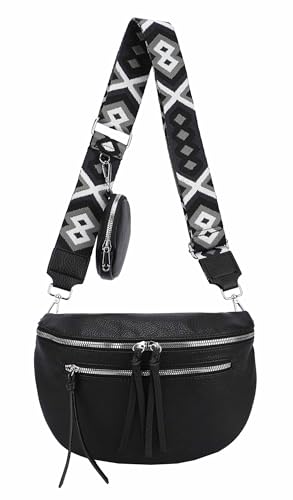 Damen Brusttasche Crossbody Tasche Umhängetasche Hüfttasche Cross-Over Bodybag Schultertasche Bauchtasche Handytasche Kunstleder Schwarz von ITALYSHOP24