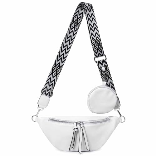 Damen Brusttasche Crossbody Tasche Umhängetasche Hüfttasche Cross-Over Bodybag Schultertasche Bauchtasche Handytasche Kunstleder Weiß V1 von ITALYSHOP24