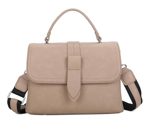 Damen Handtasche Crossbody Shopper Bodybag Schultertasche Crossover Umhängetasche Henkeltasche Messenger Abendtasche Taupe von ITALYSHOP24