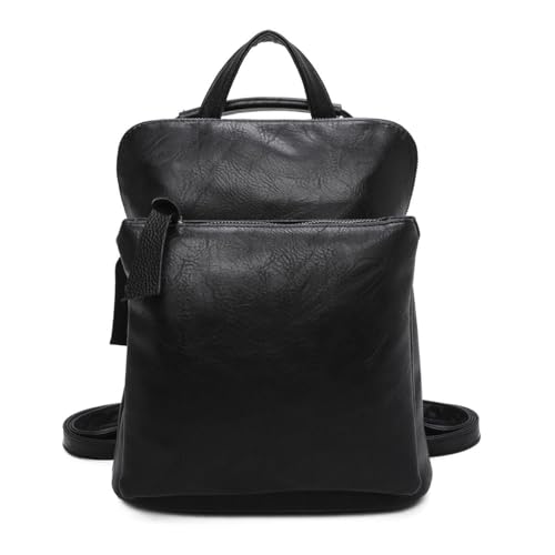 Damen Rucksack Tasche Crossbody Schultertasche Handtasche Messenger Umhängetasche Shopper Cross-Over Handgepäck Vintage Leder Optik Schwarz von ITALYSHOP24