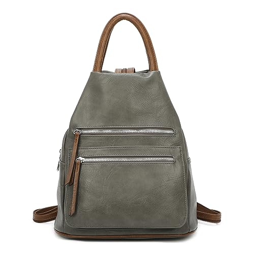 Damen Rucksack Tasche Schultertasche Handtasche Cityrucksack Leder Optik Daypack Tagesrucksack Backpack Freizeitrucksack Arbeitsrucksack Grau von ITALYSHOP24