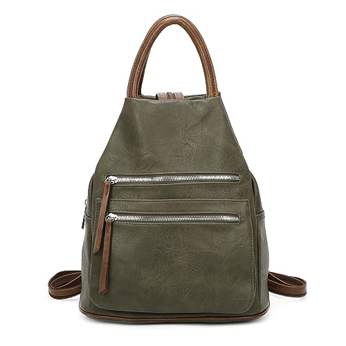 Damen Rucksack Tasche Schultertasche Handtasche Cityrucksack Leder Optik Daypack Tagesrucksack Backpack Freizeitrucksack Arbeitsrucksack Olivgrün von ITALYSHOP24