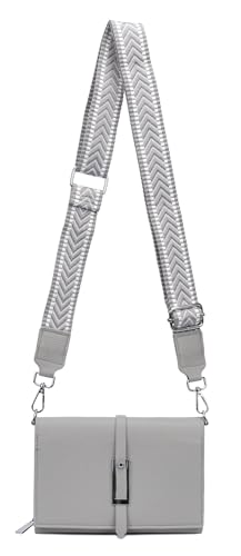 Damen Tasche Cross Over Body Bag Brusttasche Umhängetasche Schultertasche Brieftasche Smartphone Geldbörse Geldtasche Abend Handy Clutch Kartenetui Grau V2 von ITALYSHOP24